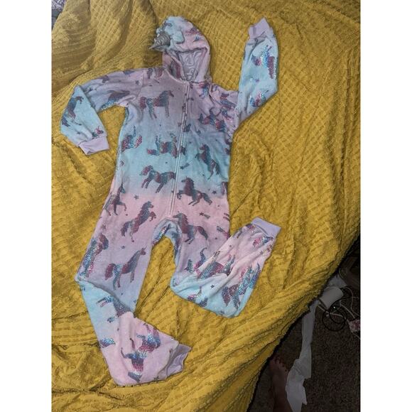 Girls Place Unicorn Pajamas bodysuit Warm Winter Costume Size 10/12 - Picture 2 of 5